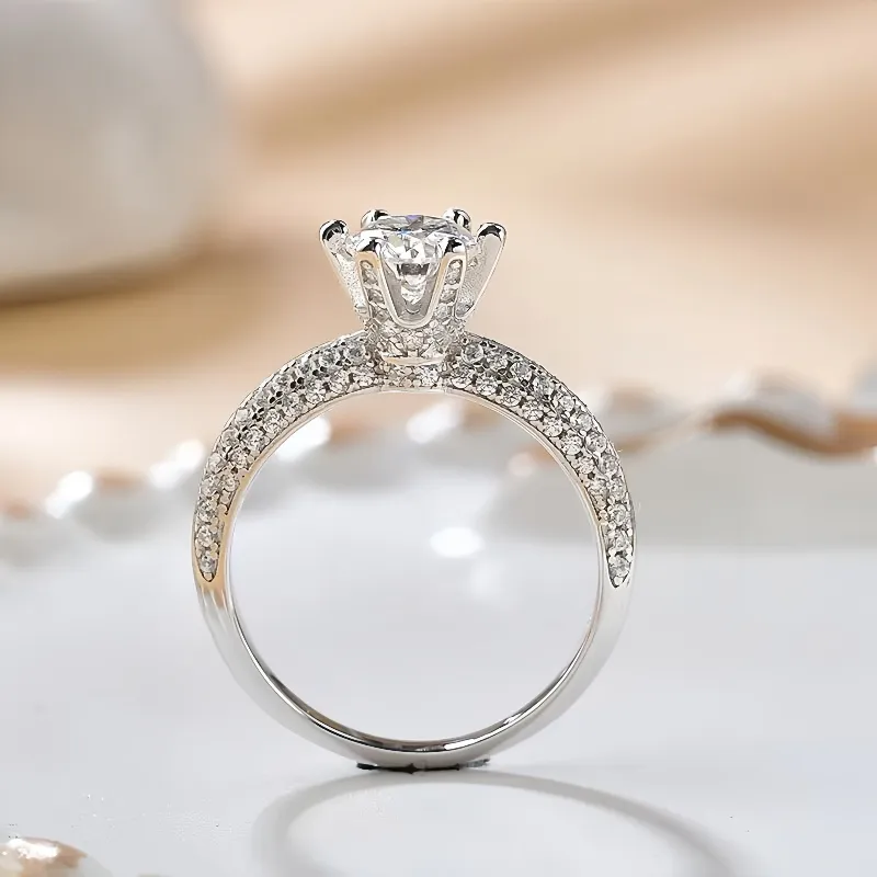 Stone On The Line S925 Silver Moissanite Rings Women's-5