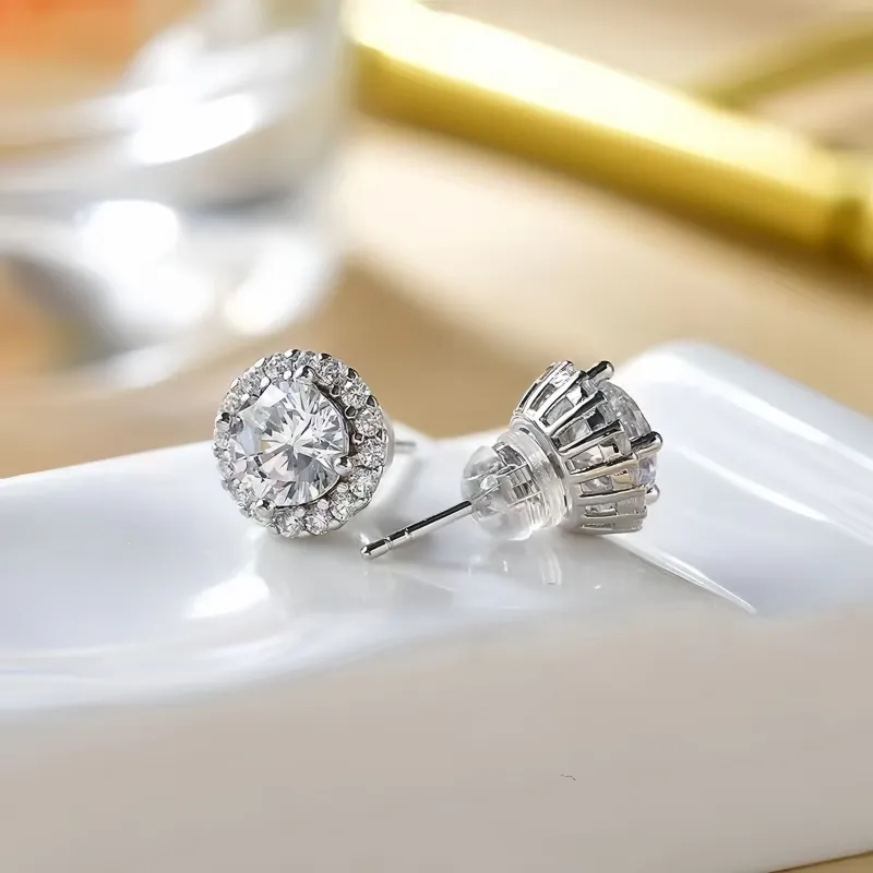 Stone On The Line 925 Sterling Silver Moissanite Stud Earrings Unisex-2