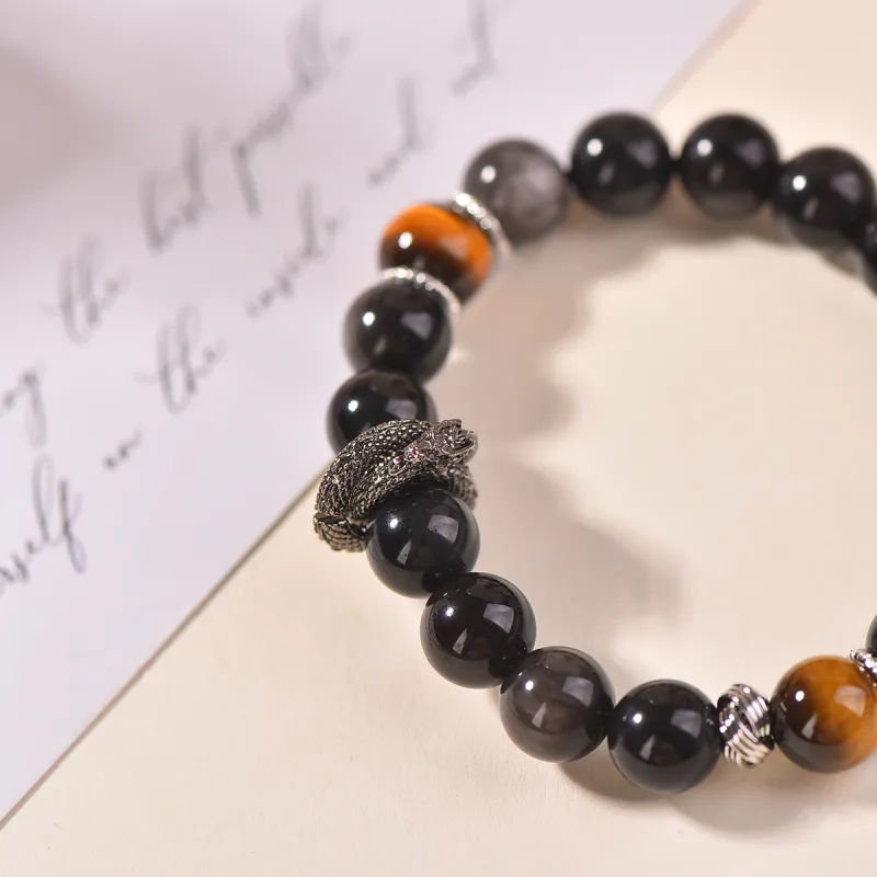 Stone On The Line Obsidian Bracelets Unisex-3