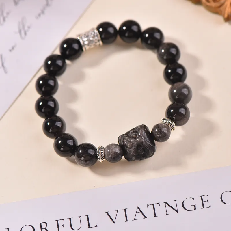 Stone On The Line Obsidian Bracelets Unisex-1