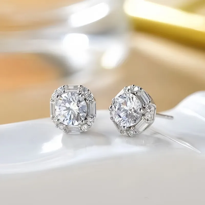 Stone On The Line Moissanite Stud Earrings Women's-4