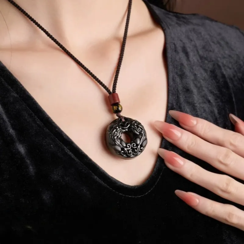 Stone On The Line Obsidian Pendants Unisex-3