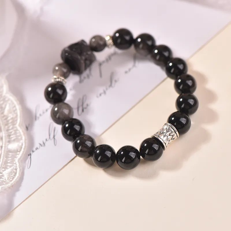 Stone On The Line Obsidian Bracelets Unisex-3