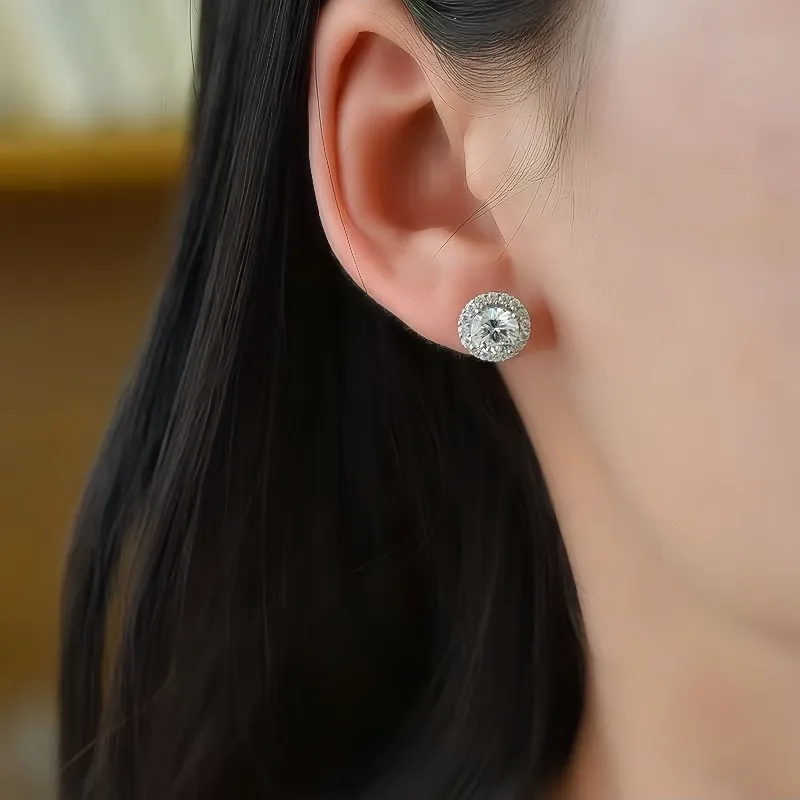Stone On The Line 925 Sterling Silver Moissanite Stud Earrings Unisex-5
