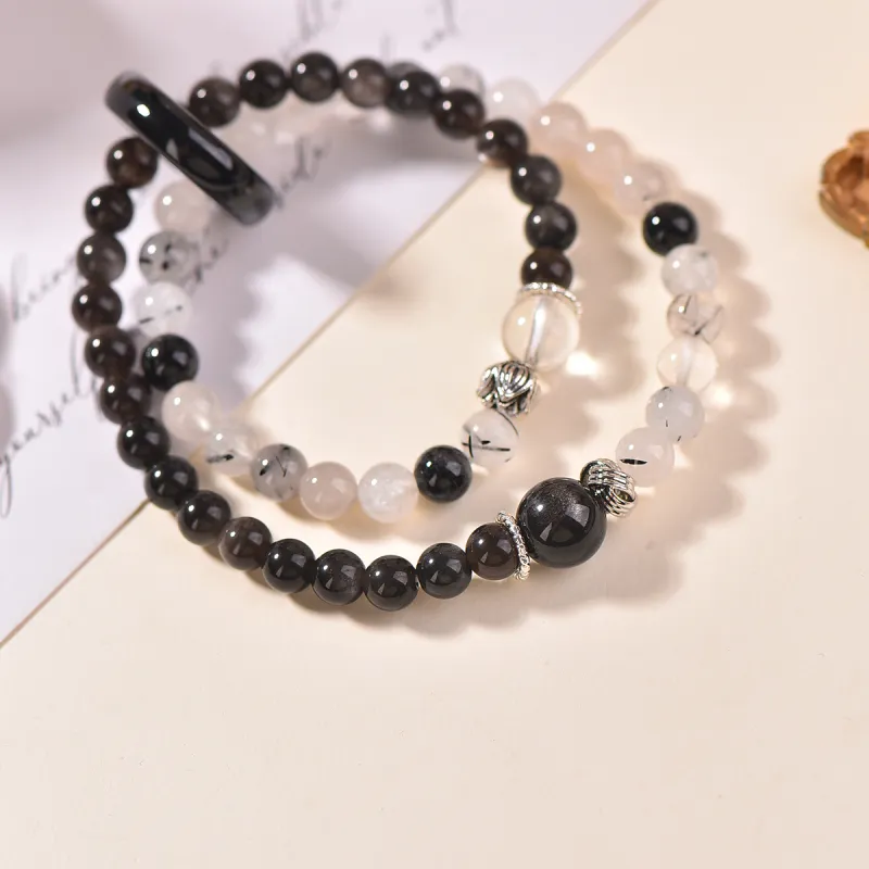 Stone On The Line Obsidian Bracelets Unisex-2