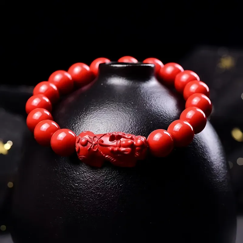 Stone On The Line Cinnabar Jade Bracelets Unisex-3