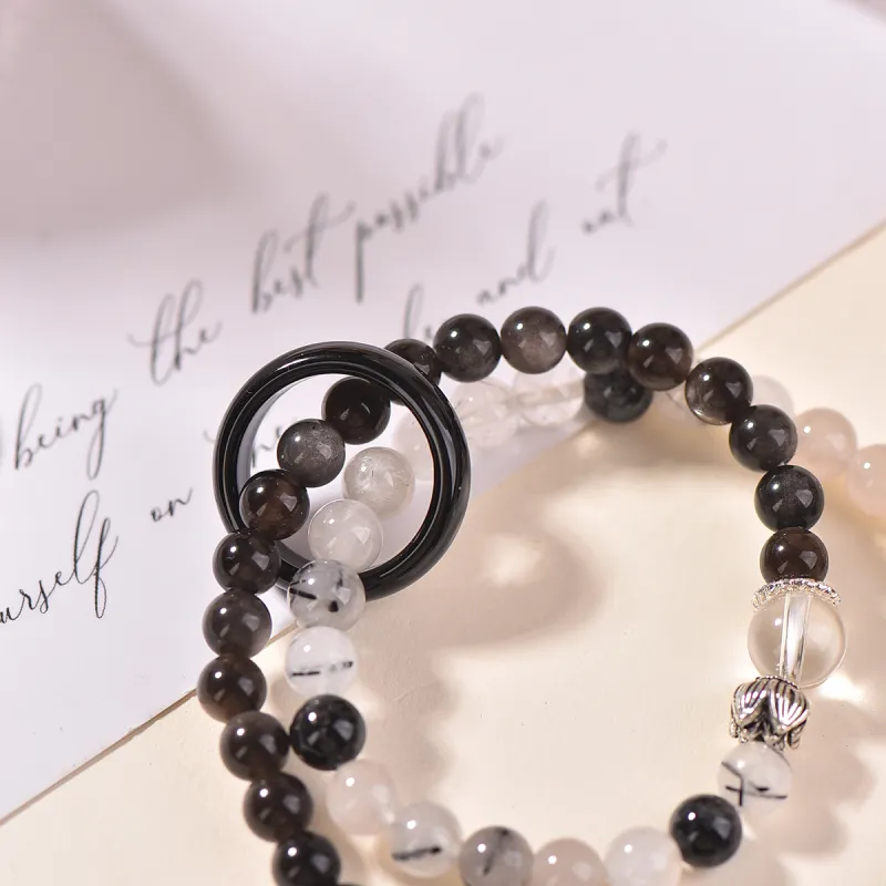 Stone On The Line Obsidian Bracelets Unisex-3