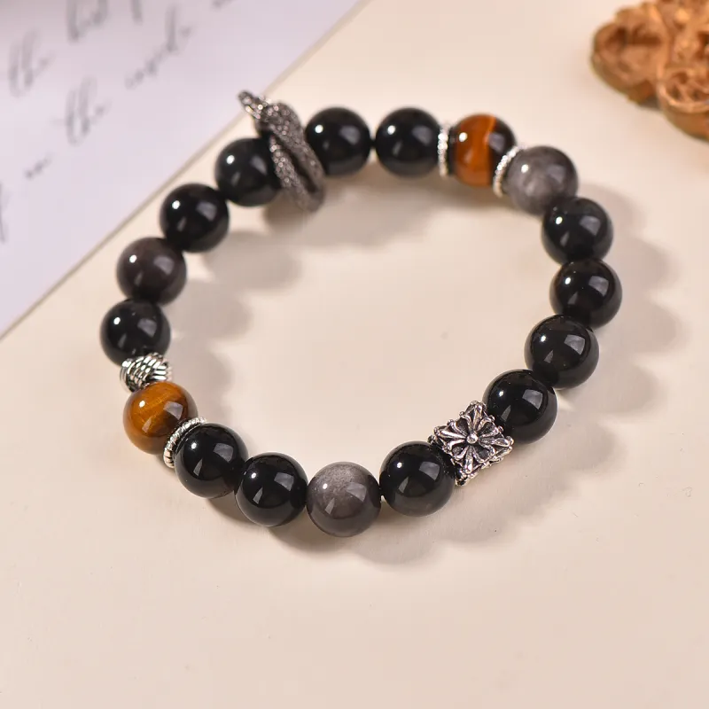 Stone On The Line Obsidian Bracelets Unisex-2