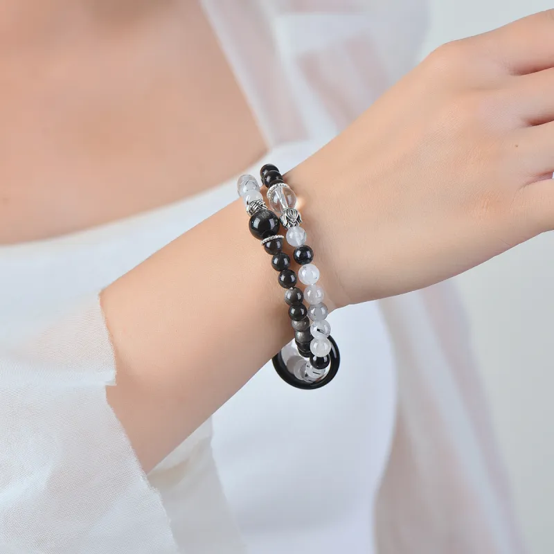 Stone On The Line Obsidian Bracelets Unisex-5