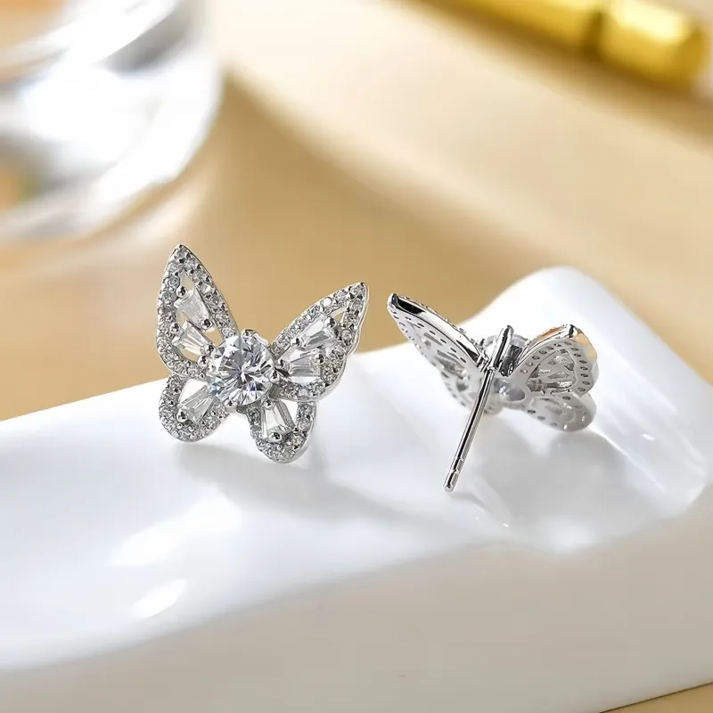 Stone On The Line 925 Sterling Silver Stud Earrings Women's-2