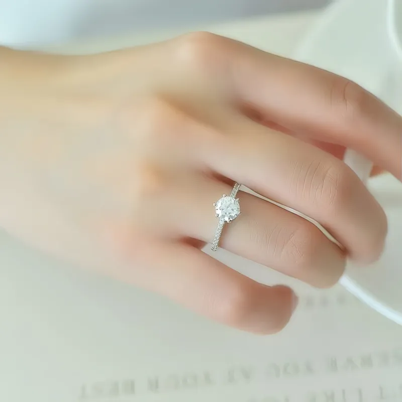 Stone On The Line S925 Silver Moissanite Rings Women's-6