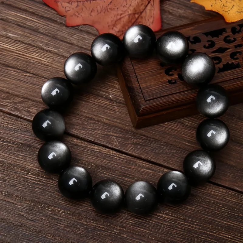 Stone On The Line Obsidian Bracelets Unisex-11