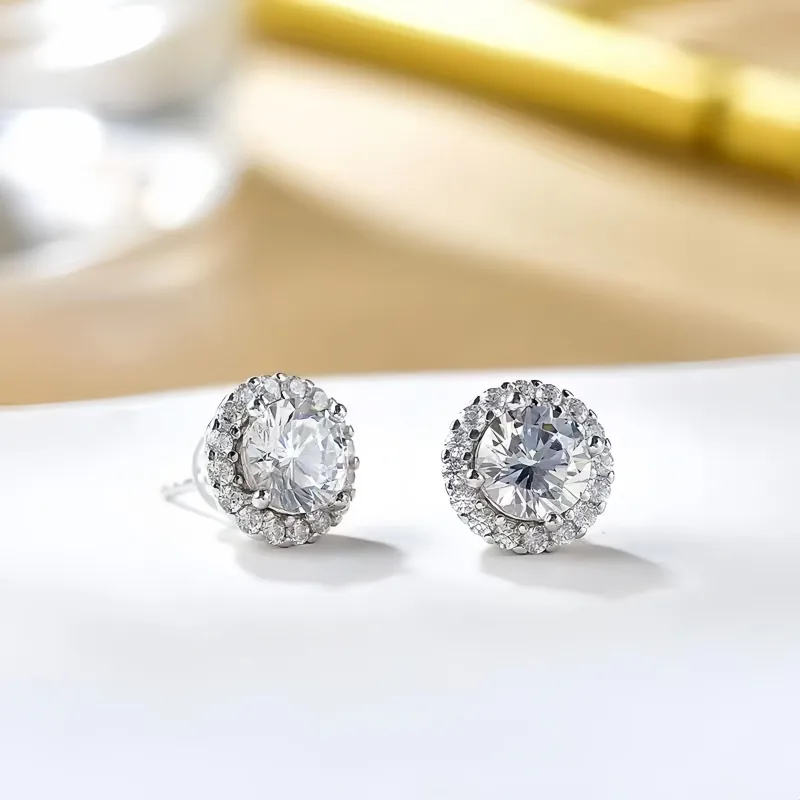 Stone On The Line 925 Sterling Silver Moissanite Stud Earrings Unisex-4
