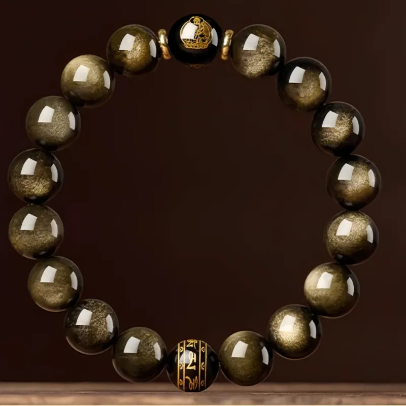 Stone On The Line Obsidian Bracelets Unisex-5
