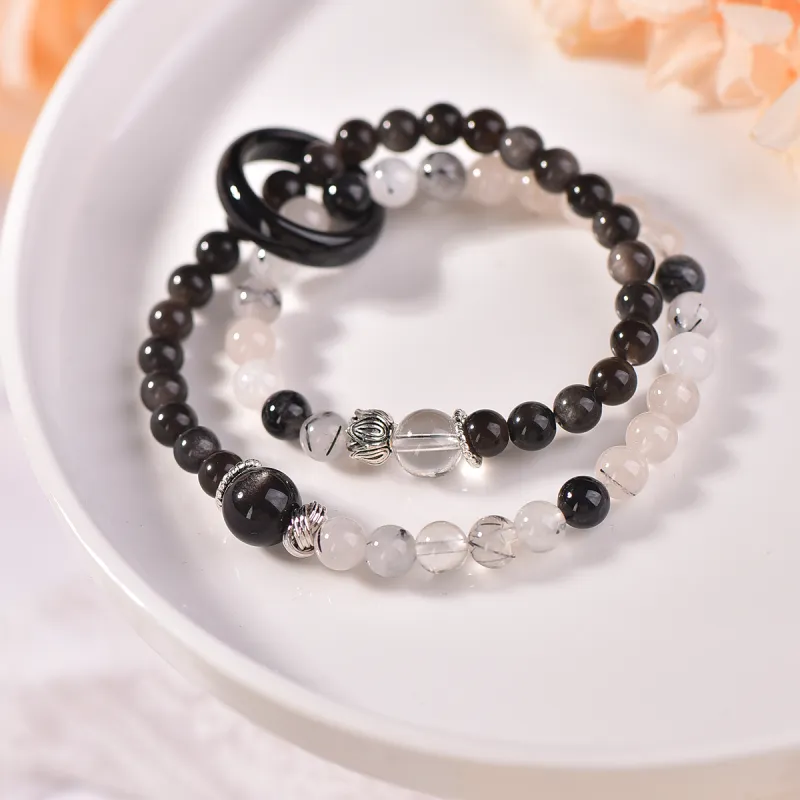 Stone On The Line Obsidian Bracelets Unisex-4