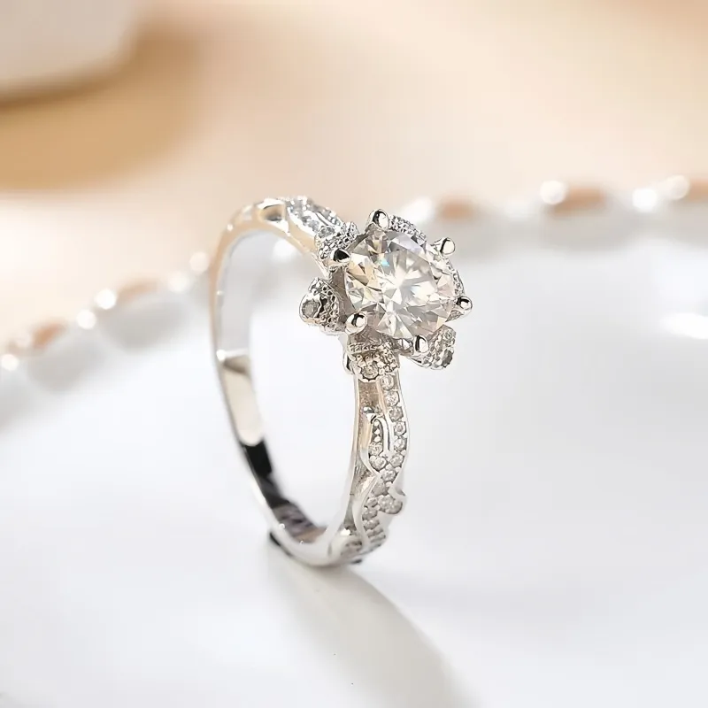 Stone On The Line S925 Silver Moissanite Rings Women's-1
