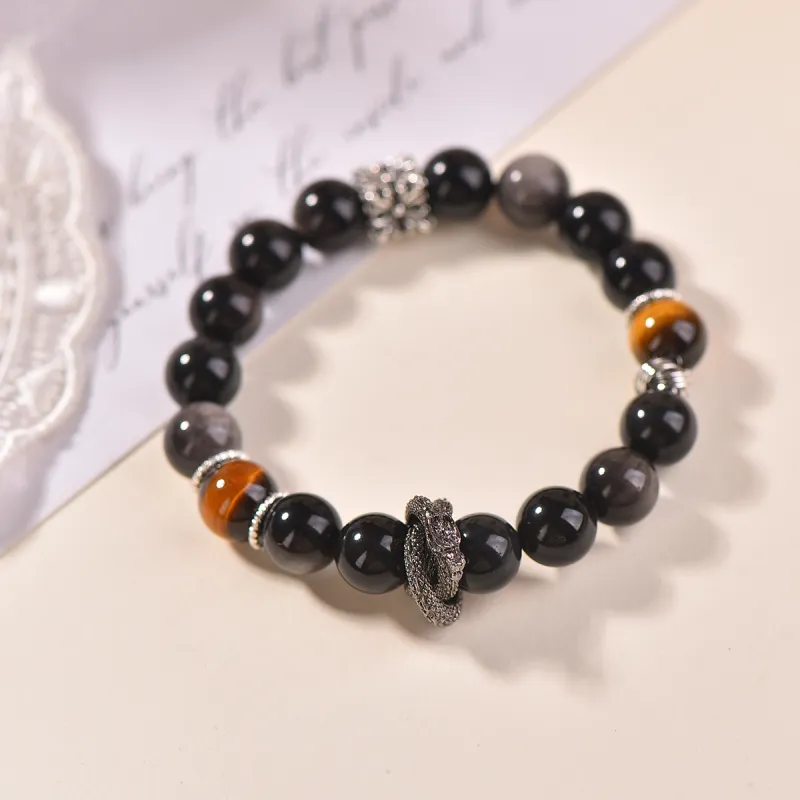 Stone On The Line Obsidian Bracelets Unisex-1