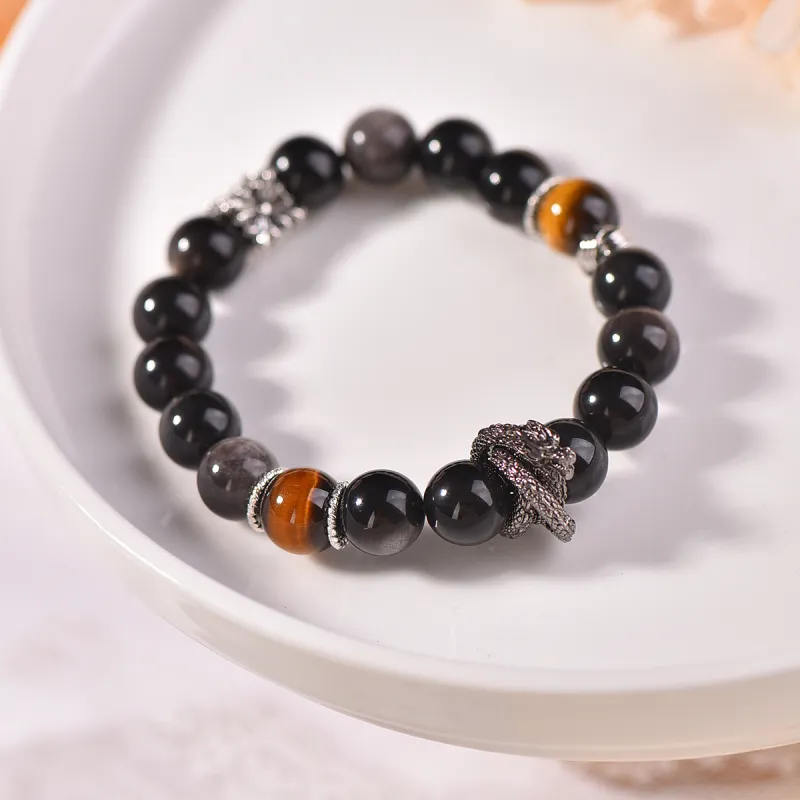 Stone On The Line Obsidian Bracelets Unisex-4