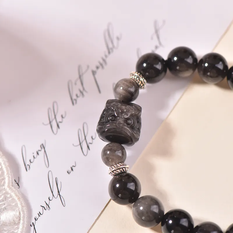 Stone On The Line Obsidian Bracelets Unisex-4