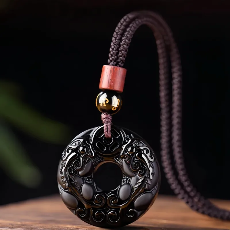 Stone On The Line Obsidian Pendants Unisex-1