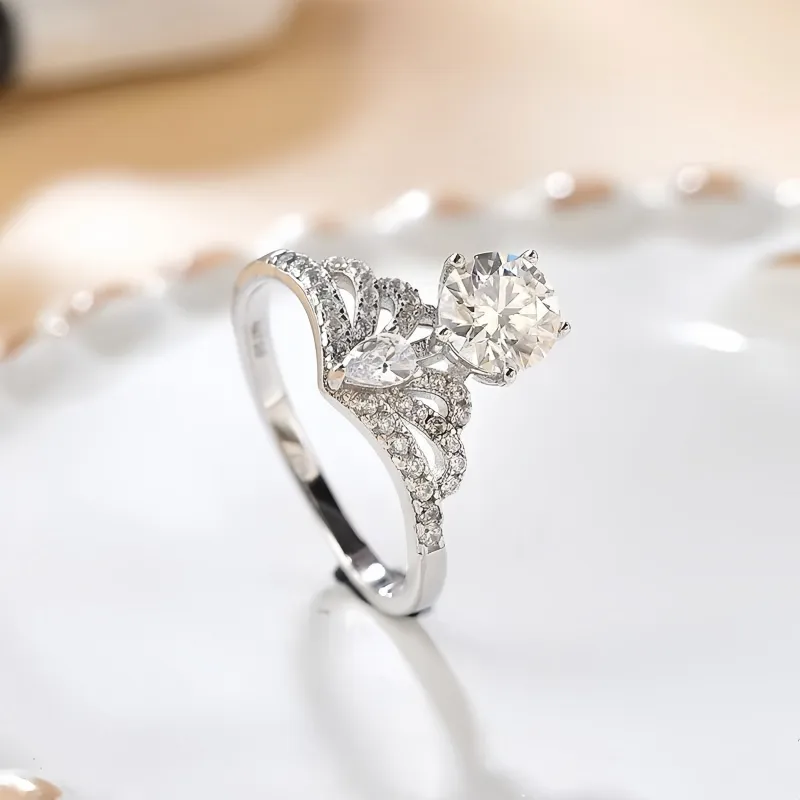 Stone On The Line S925 Sterling Silver Moissanite Rings Women's-3