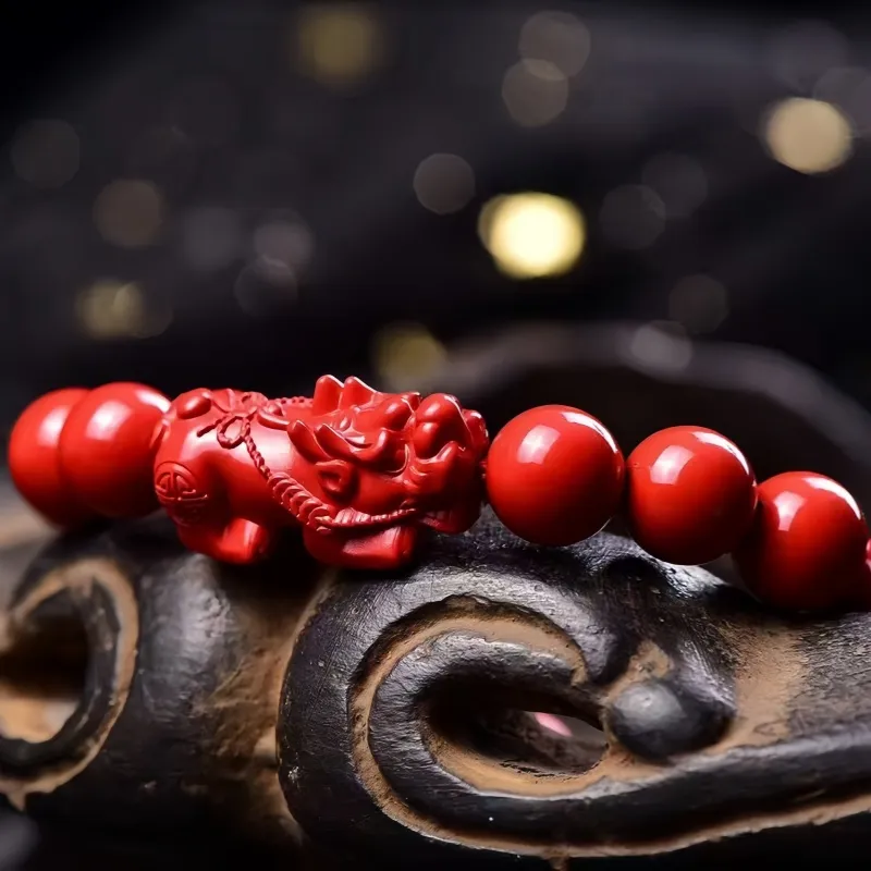 Stone On The Line Cinnabar Jade Bracelets Unisex-2