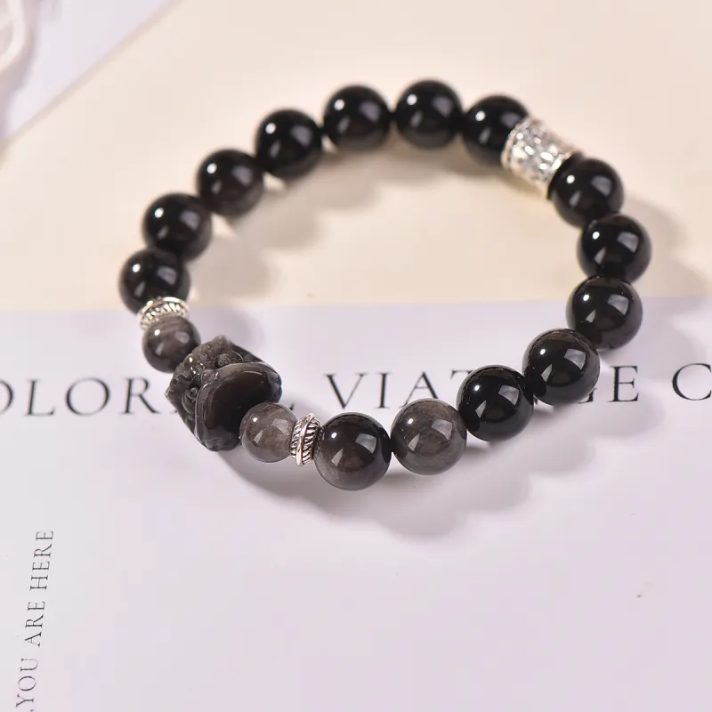 Stone On The Line Obsidian Bracelets Unisex-2