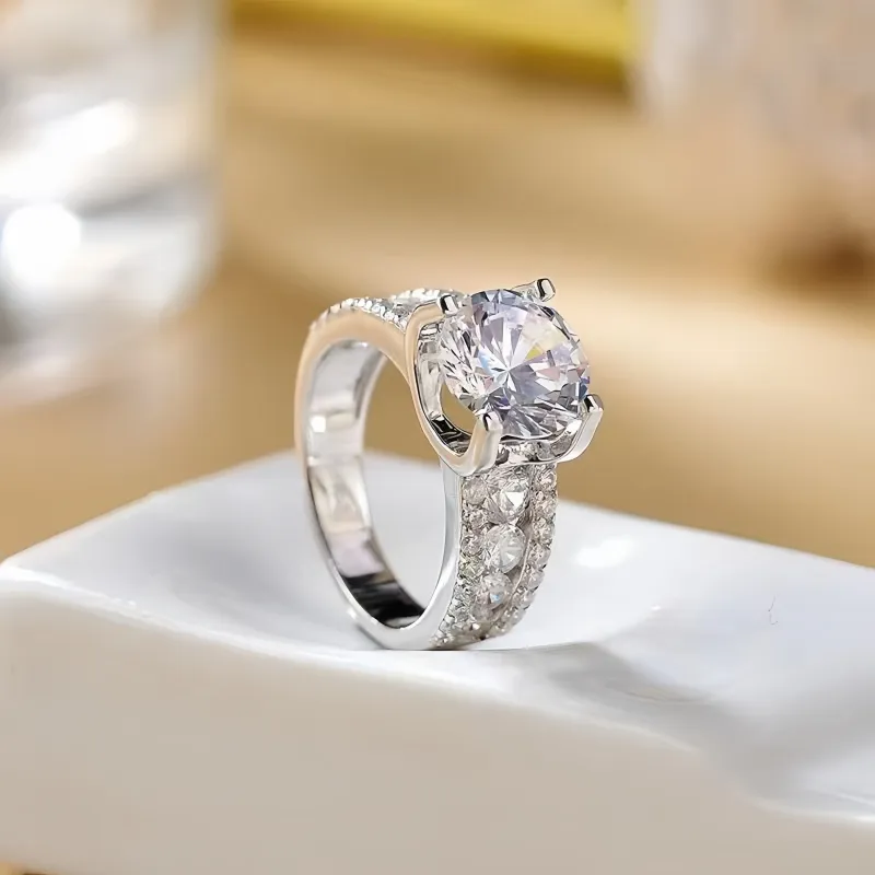 Stone On The Line S925 Silver Moissanite Rings Unisex-4