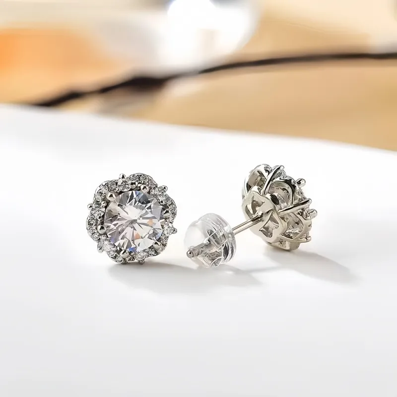 Stone On The Line 925 Sterling Silver Stud Earrings Unisex-4