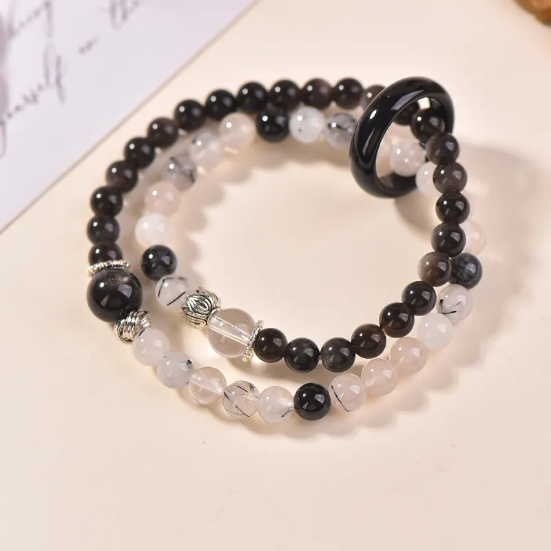 Stone On The Line Obsidian Bracelets Unisex-1
