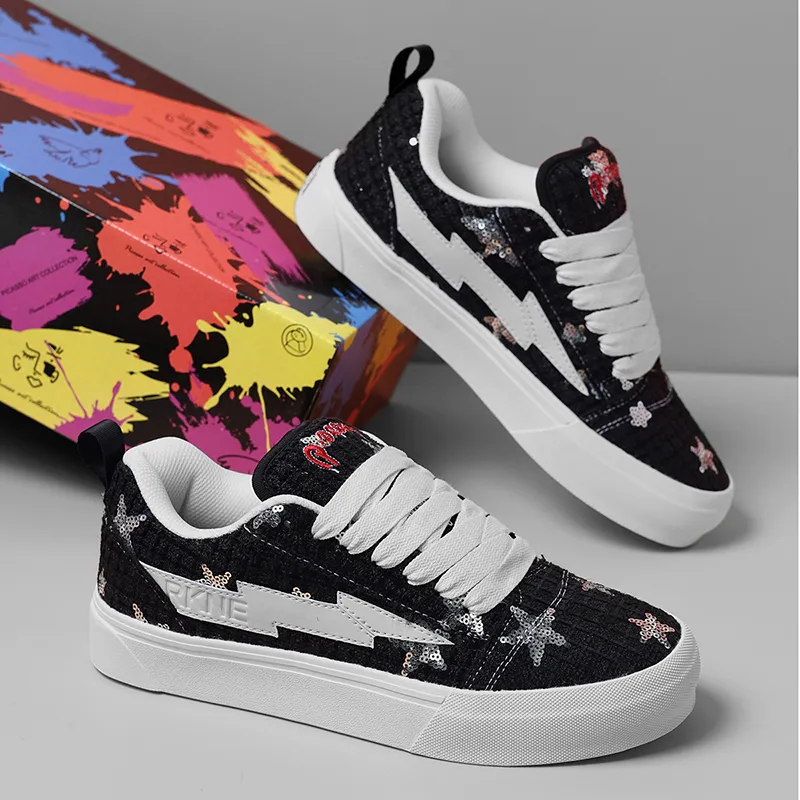 SHANDIANFENGBAO x ABCDONGA Anti Slip Wear Resistant Low Top Skateboard Shoes Unisex Starry Black-5