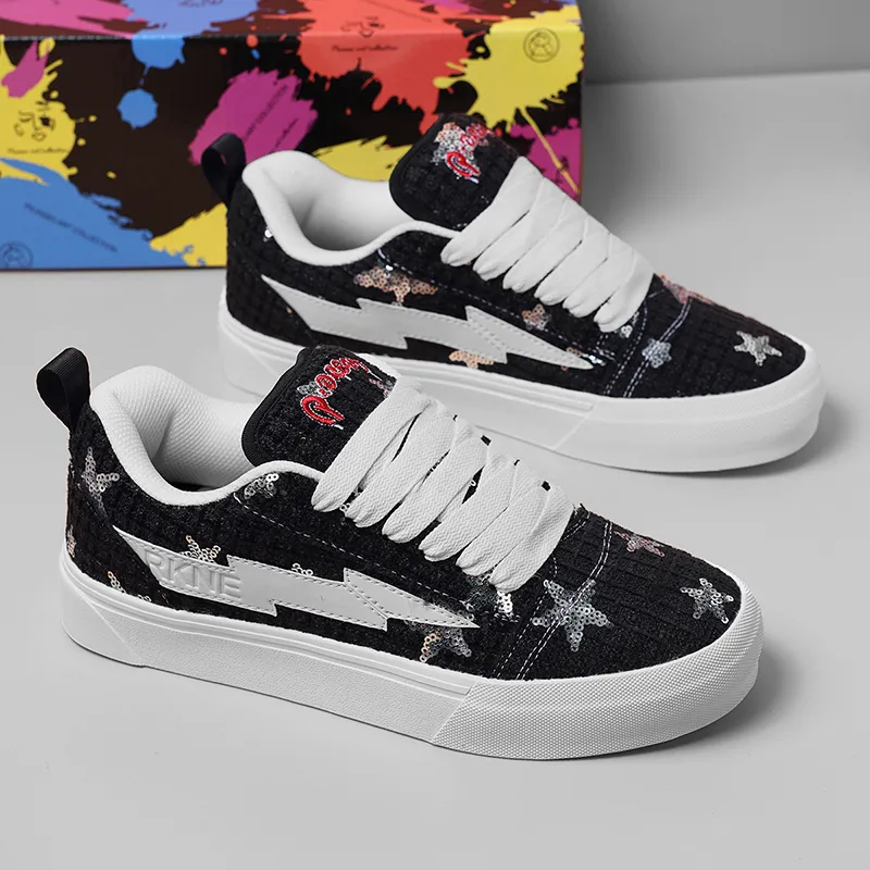 SHANDIANFENGBAO x ABCDONGA Anti Slip Wear Resistant Low Top Skateboard Shoes Unisex Starry Black-4