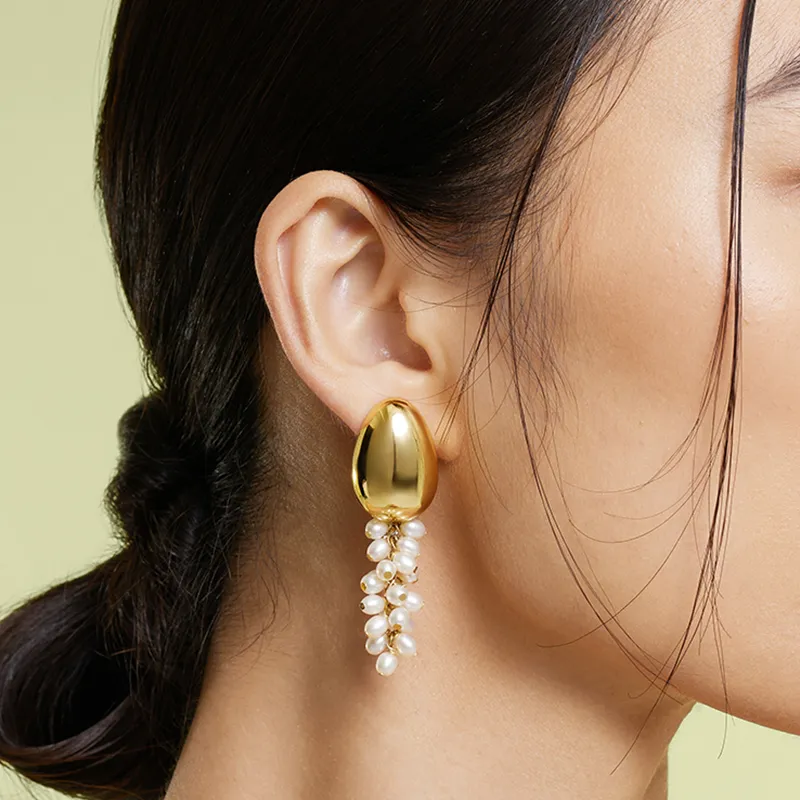 NEVERFAR Eco Friendly Copper Plated With Mother of Pearl Earrings Unisex-1
