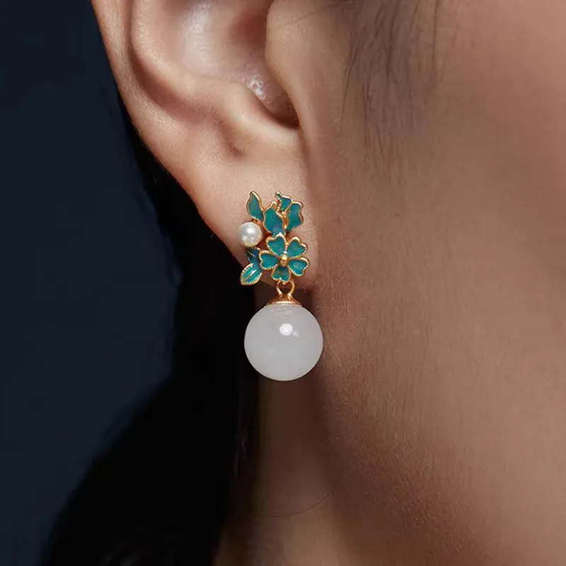 XIFULI Hetian Jade Earrings Pale Greenish White Jade Women's-3