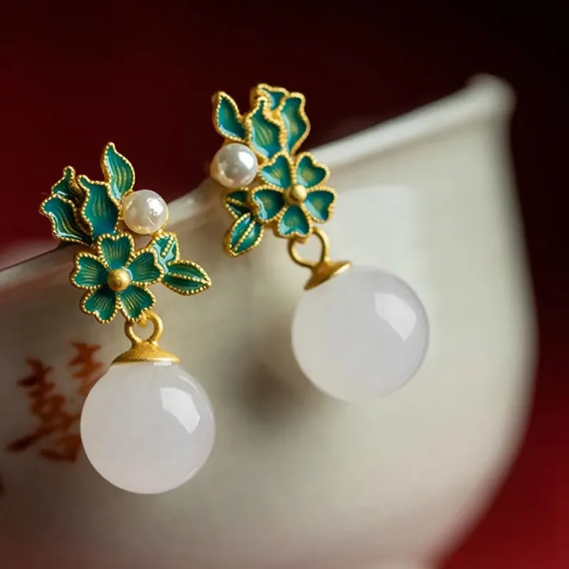 XIFULI Hetian Jade Earrings Pale Greenish White Jade Women's-4