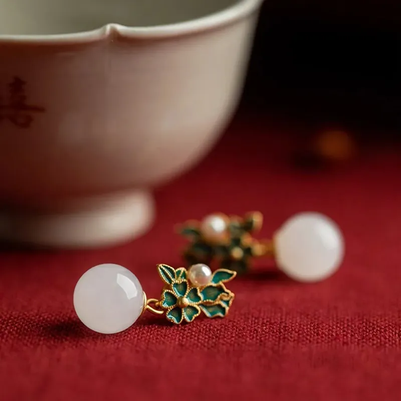 XIFULI Hetian Jade Earrings Pale Greenish White Jade Women's-1