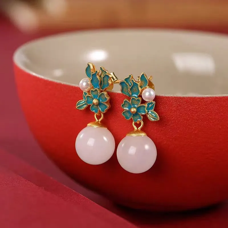 XIFULI Hetian Jade Earrings Pale Greenish White Jade Women's-2