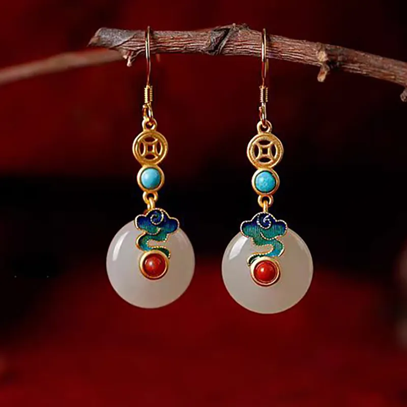 XIFULI Hetian Jade Earrings Pale Greenish White Jade Women's-1