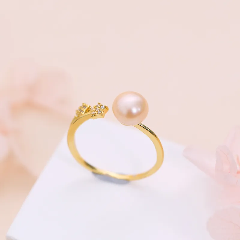 ZHENZHUAOMI Freshwater Pearl Rings Women's Gold-2