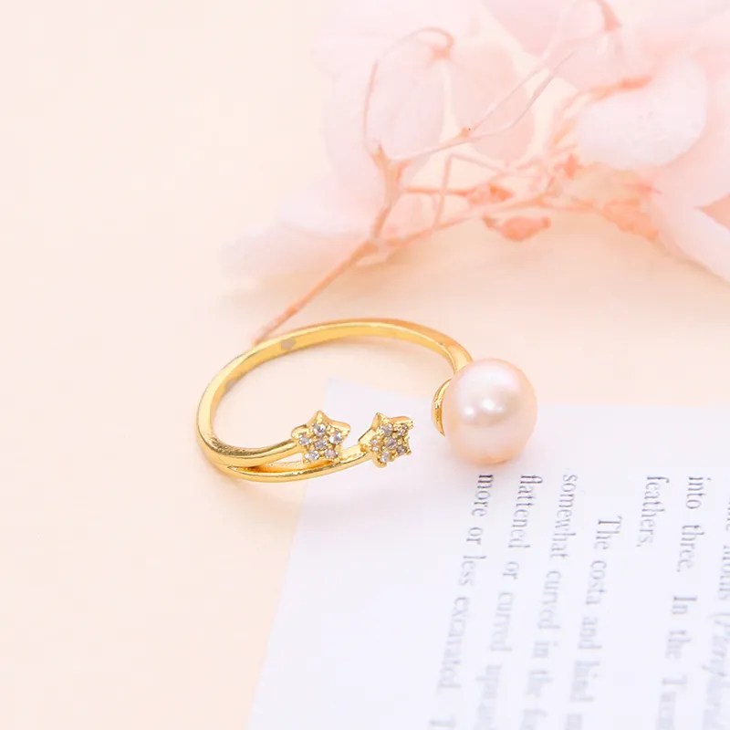 ZHENZHUAOMI Freshwater Pearl Rings Women's Gold-3