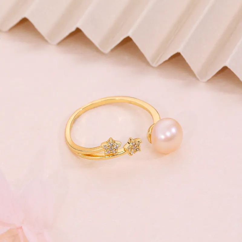 ZHENZHUAOMI Freshwater Pearl Rings Women's Gold-4