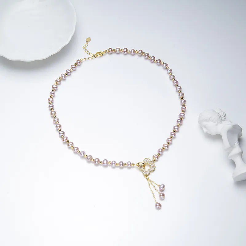 ZHENZHUAOMI Freshwater Pearl Necklaces Women's Pink Purple-2