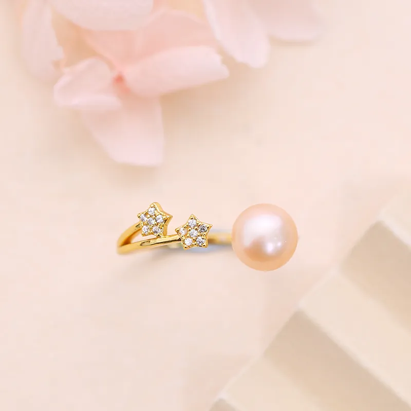 ZHENZHUAOMI Freshwater Pearl Rings Women's Gold-1