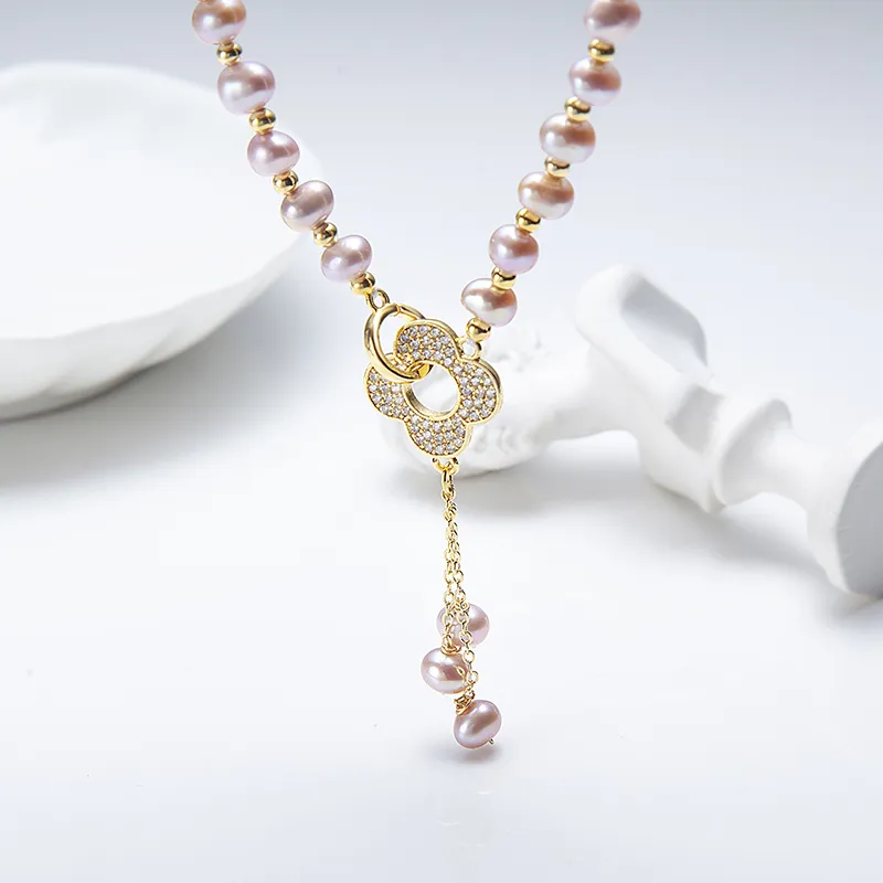 ZHENZHUAOMI Freshwater Pearl Necklaces Women's Pink Purple-1