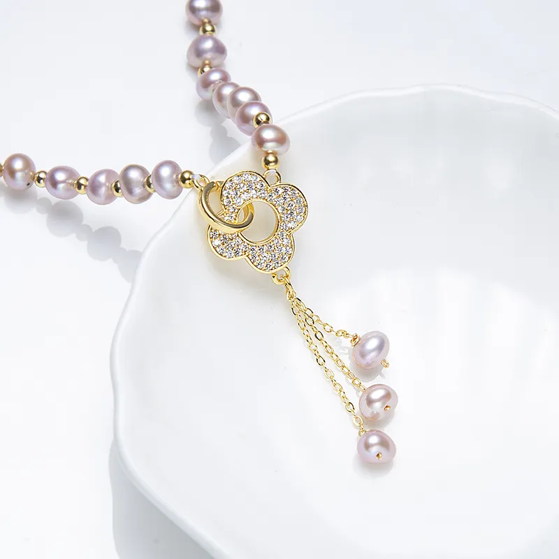 ZHENZHUAOMI Freshwater Pearl Necklaces Women's Pink Purple-3