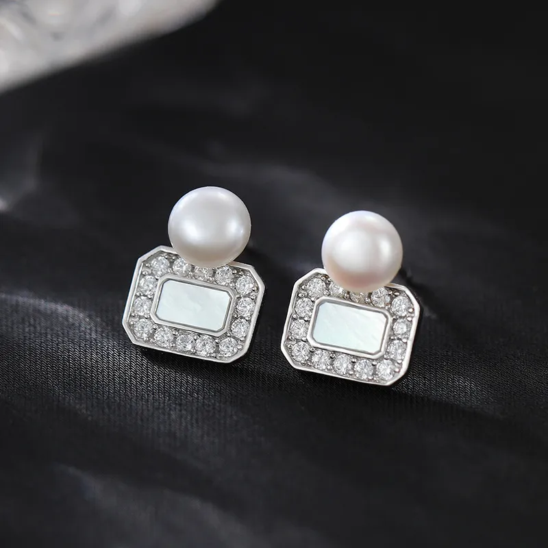 ZHENZHUAOMI Freshwater Pearl Stud Earrings Women's-4