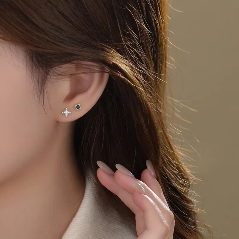 SHK Sterling Silver Stud Earrings Unisex-2