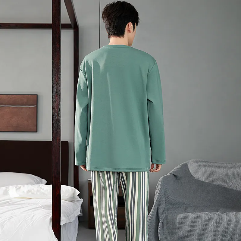 Montagut Pajama Set Autumn And Winter Season Men's 2 Pack Green-1