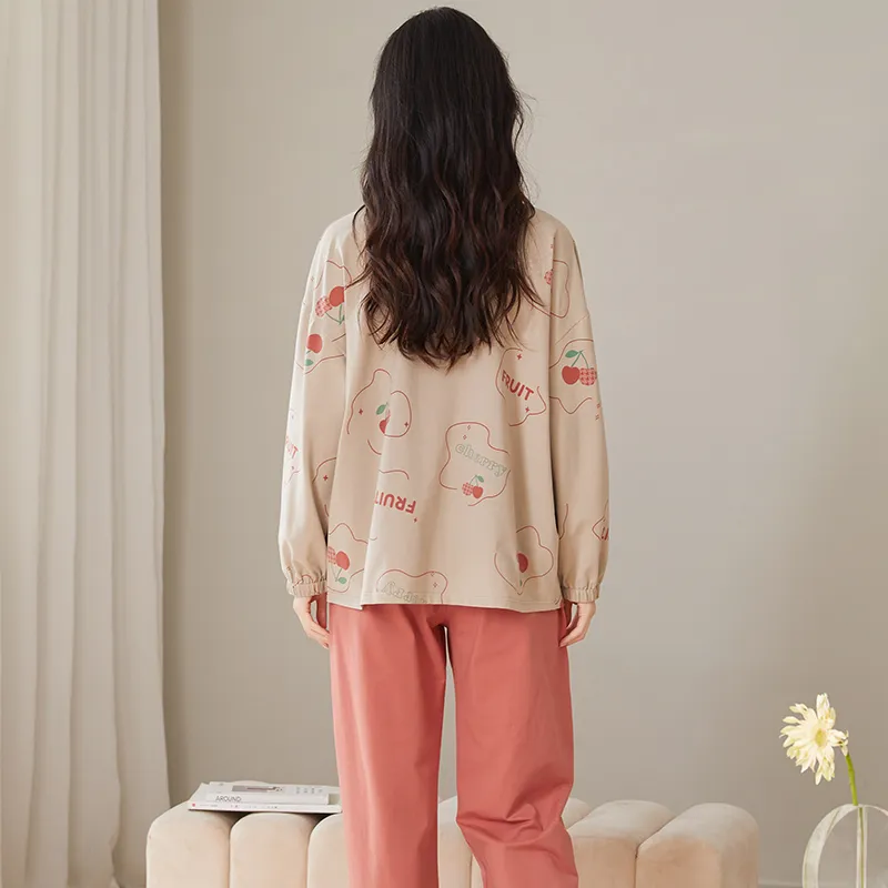 Montagut Pajama Set Autumn And Winter Season Women's Two Piece Set Umber-1