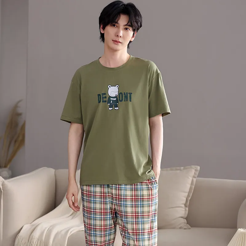 Montagut Pajama Set Summer Men's Plaid Green-1